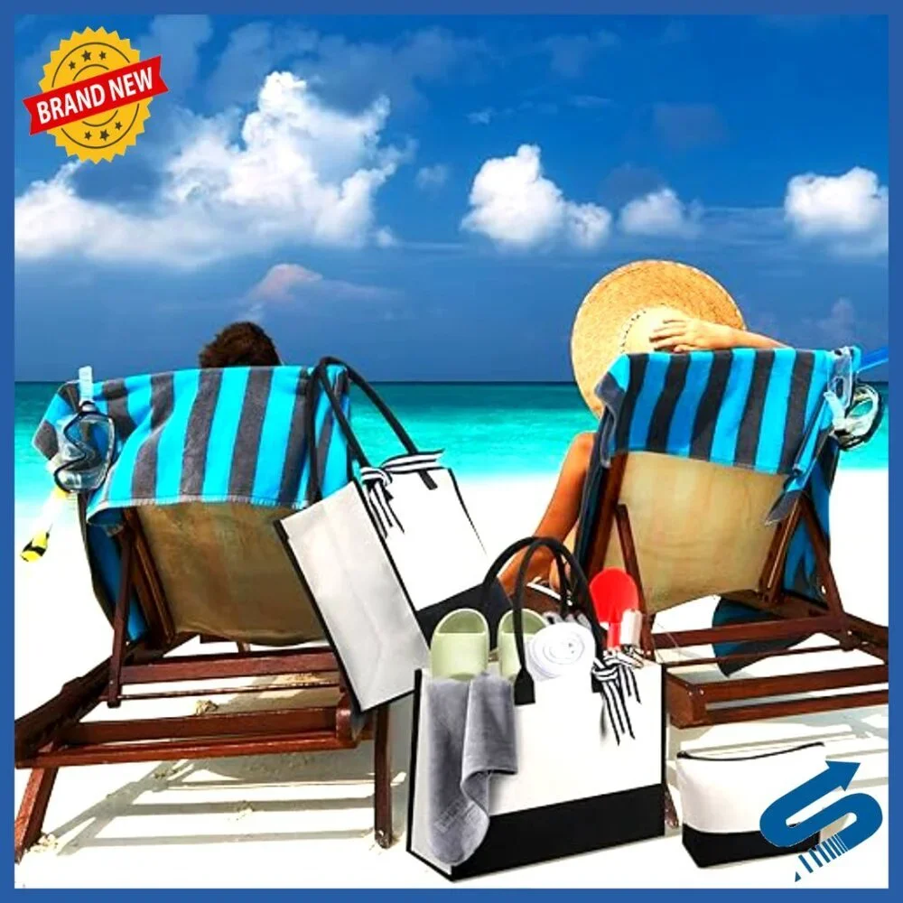 Canvas Tote Bags Set with Cosmetic Cases Classic Elegant Gift Bundle